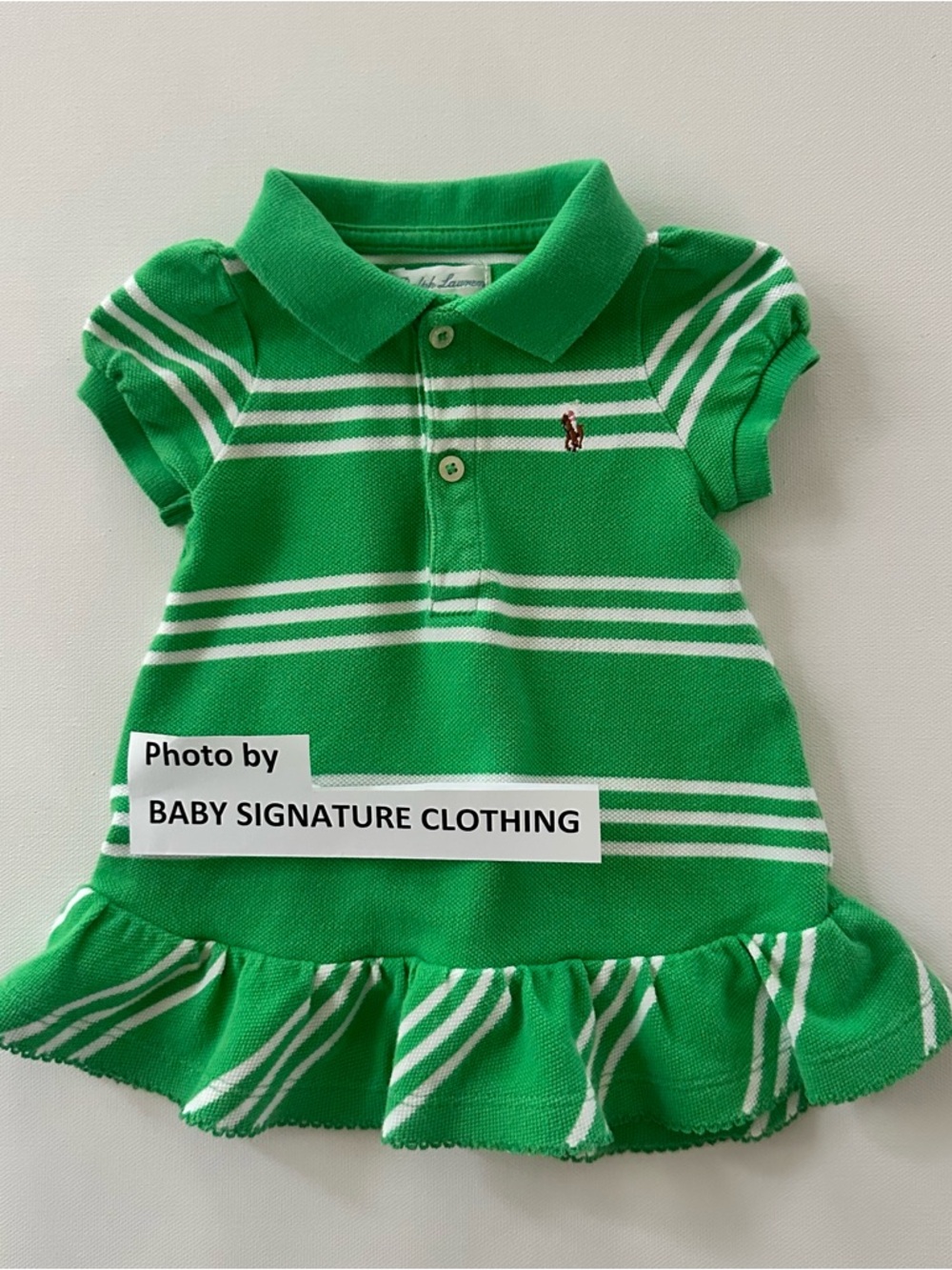 Ralph Lauren 6 Months Baby Girl Green White Striped Polo Dress